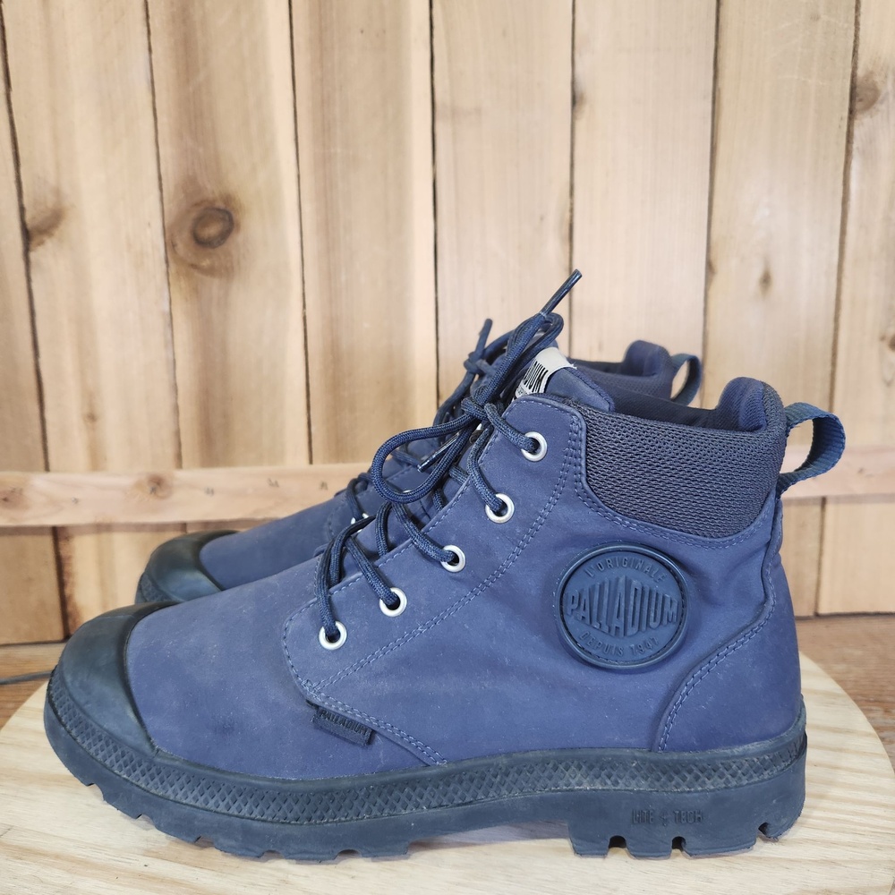 Palladium Waterproof Plus Boots Womens 9.5 M Blue Nubuck Combat Ankle Lace Up